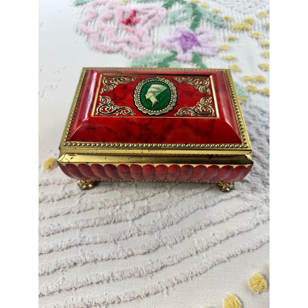 Vintage Blue Bird Confectionery‎ Tin Egyptian Nefertiti Red Gold Footed Box UK